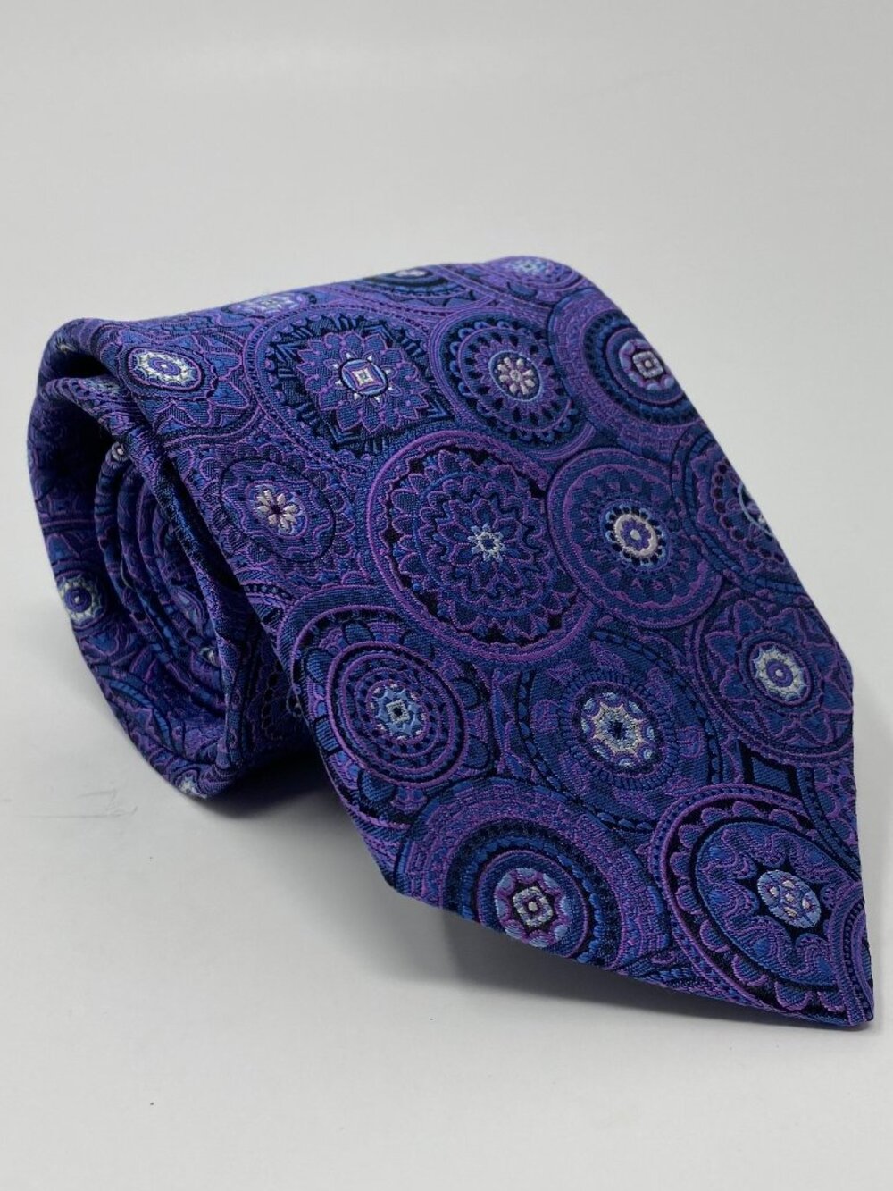 Robert Talbot Best of Class Tie Purple Geometric Necktie Jacquard Foulard Silk